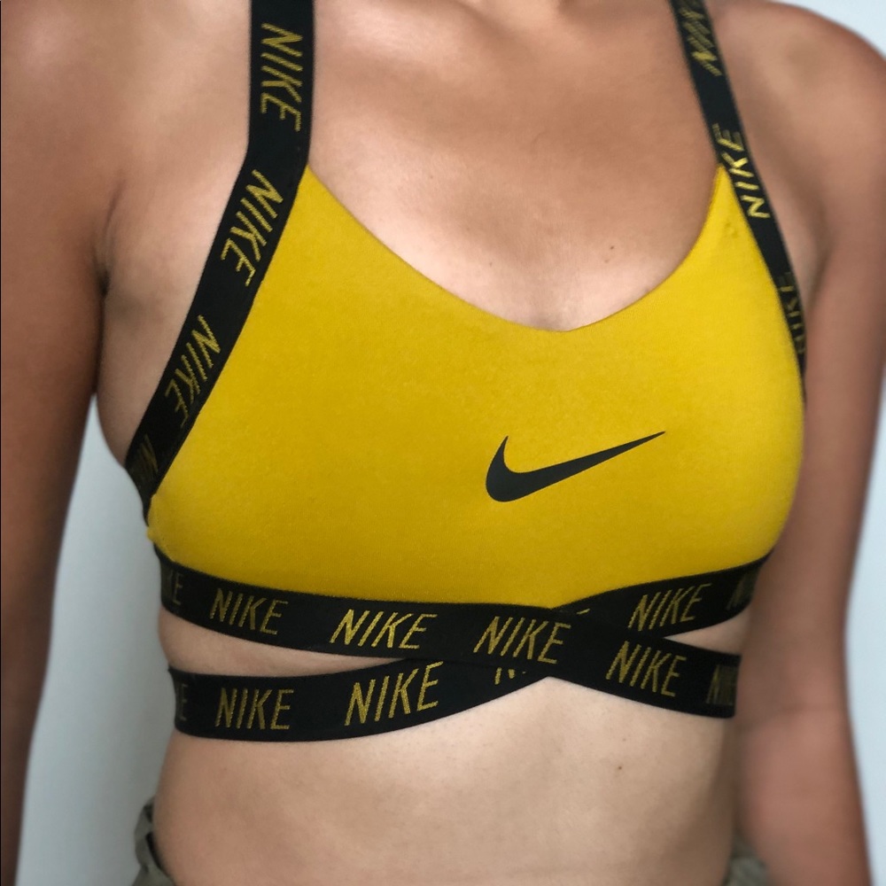 Nike Yellow and Black Logo Sports Bra